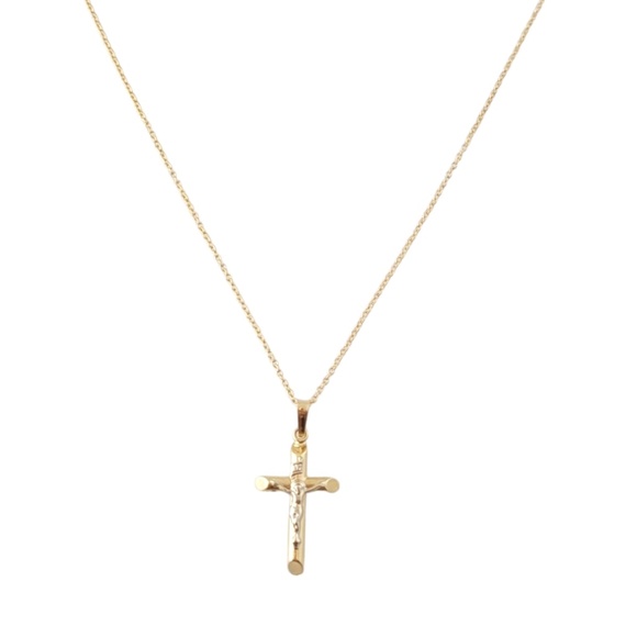 14K Yellow God Crucifix Pendant Necklace #16878 - Picture 2 of 7